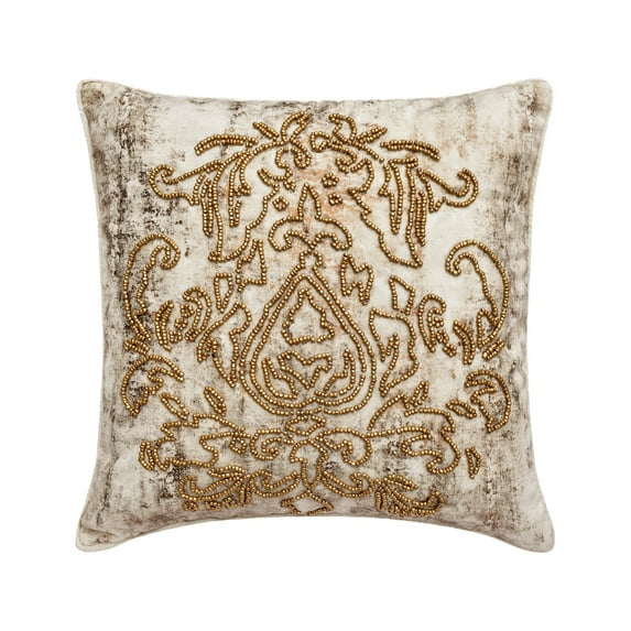 The HomeCentric Decorative White Pack of 2, 26x26 inch (65x65 cm) Euro Shams, Velvet Suede Embroidery & Foil Euro Shams For Couch, Damask Pattern Modern Style Easter - Aureate Whisper
