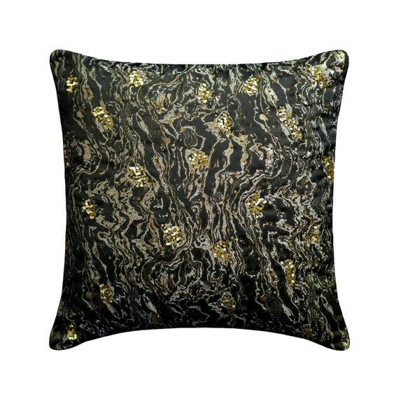 The HomeCentric Euro Pillow Decorative, Decorative Black Pack of 2, 26x26 inch (65x65 cm) Euro Sham Cover, Jacquard Foil & Sequins Throw Pillows For Sofa, Abstract Halloween Decorations - Galaxy Glow