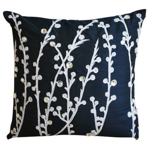 The HomeCentric Euro Pillow, Navy Blue Euro Shams Pack of 2, 26x26 inch (65x65 cm), Silk Euro Pillow Cases, Nature & Floral, Ivy, Crystals, Contemporary European Pillow Shams Easter - Navy Blue Willow