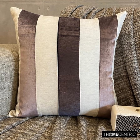 The HomeCentric Euro Pillow Shams, Aubergine Pack of 2, 26x26 inch (65x65 cm) Euro Shams, Velvet Patchwork Euro Shams For Sofa, Striped Pattern Modern Style Easter - Velvet Band Aubergine
