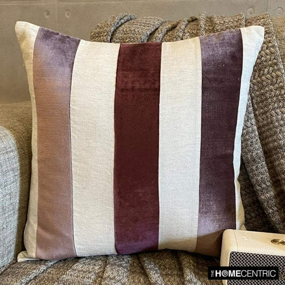 The HomeCentric Euro Pillow Shams, Berry Pack of 2, 26x26 inch (65x65 cm) Euro Shams, Velvet Patchwork Euro Shams For Couch, Striped Pattern Modern Style Easter - Velvet Band Berry