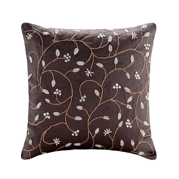 The HomeCentric Euro Pillow Shams, Decorative Brown European Pillow Covers Pack of 2, 26x26 inch (65x65 cm) Linen Euro Shams, Nature & Floral, Ivy, Pearl, Euro Size Pillow Covers - Pearl Aroma