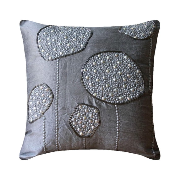 The HomeCentric Euro Pillows Gray European Sham Covers Pack of 2, 26x26 inch Silk Euro Pillow Covers Nature & Floral 3D Sequins Embellished Euro Size Pillow Covers - Silver Ball Bearings