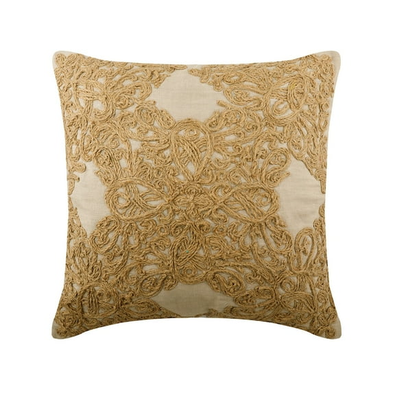 The HomeCentric Euro Sham Pillow, Decorative Beige Pack of 2, 26x26 inch (65x65 cm) Throw Pillows, Linen Jute Embroidery & Abstract Cushion Cover, Floral Halloween Decorations - Jute Legacy