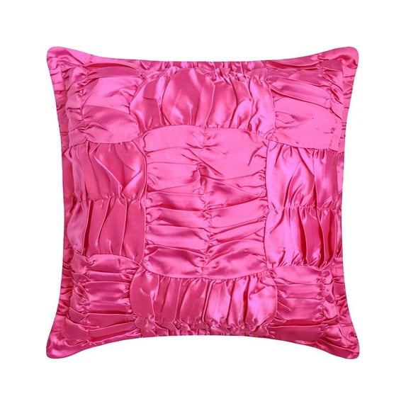 The HomeCentric Hot Pink Pillow Pack of 2 22x22 inch (55x55 cm) Satin Pillow Cover Square Ruched Pink Solid Pillow Cover Pink Pillow Cover Pack of 2 22x22 inch (55x55 cm) Easter - Dreamy Hotty Pink