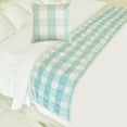 thumbnail image 1 of The HomeCentric King / Queen / Twin Aqua Decorative Bed Runner Twin 53"x18" Bed Runner WITHOUT Pillow Cover, Checkered, Buffalo Plaid, Check Bed Scarf on Cotton fabric - Aqua Plaid Knots, 1 of 3