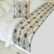 The HomeCentric King / Queen / Twin Beige Decorative Bed Runner King 90"x18" Bed Runner WITH Two Pillow Cover, Embroidery,Aztec Bed Scarf on Linen fabric - Thread Tale