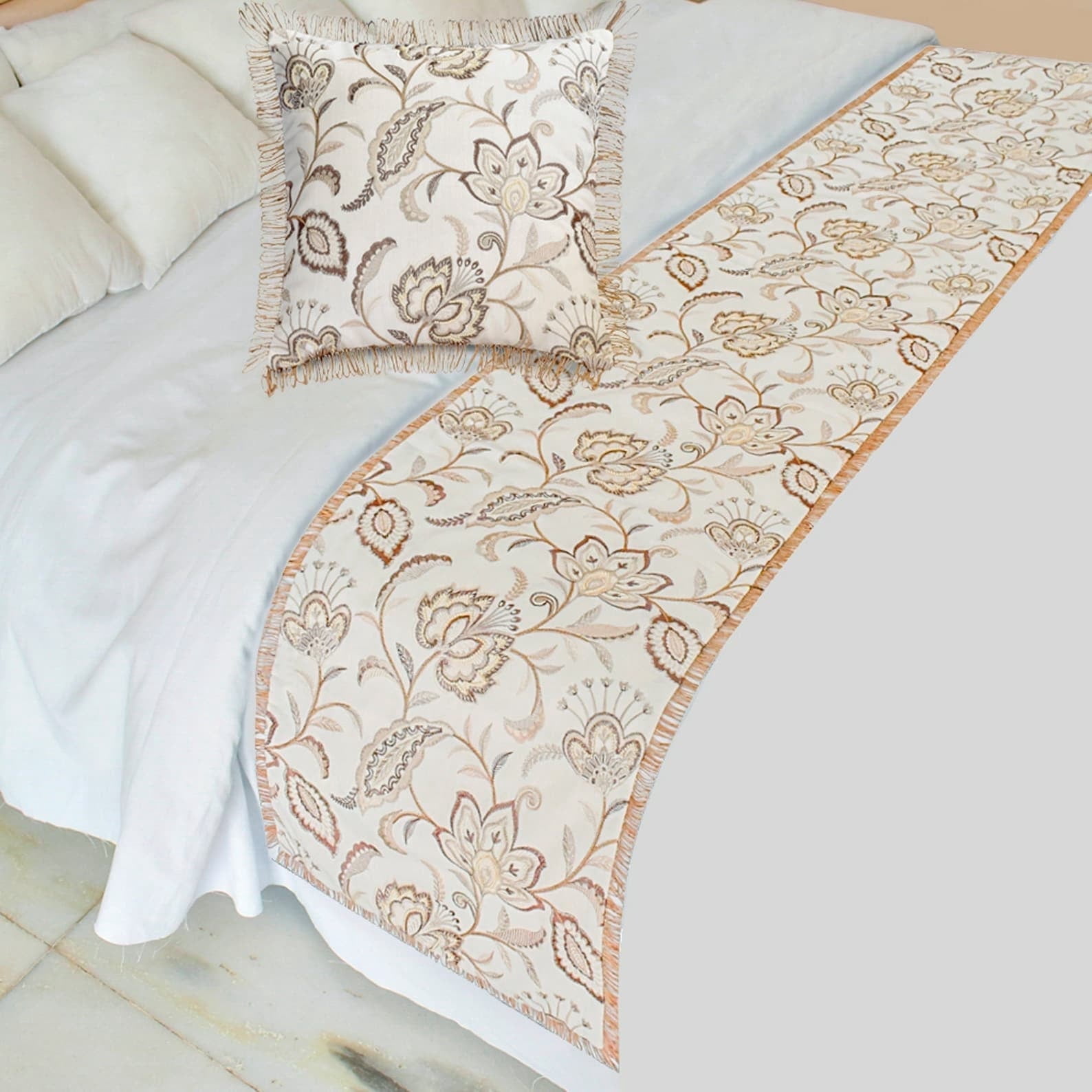 Bed Runner Example The HomeCentric King / Queen / Twin Beige Decorative Bed Runner Twin 53 ...