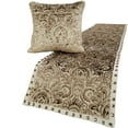 thumbnail image 1 of The HomeCentric King / Queen / Twin Beige Decorative King 90"x18" Bed Runner With 2 Pillow Cover, Velvet Damask & Crystal Border Bed Scarf on Velvet fabric - Henriretta, 1 of 4