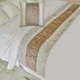 thumbnail image 1 of The HomeCentric King / Queen / Twin Beige Designer CA King 86"x18" Bed Runner WITH One Pillow Cover, Velvet & Patchwork Bed Scarf on Velvet fabric - Luxe Velvet Lines, 1 of 5
