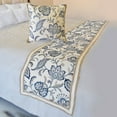 thumbnail image 1 of The HomeCentric King / Queen / Twin Blue Designer Queen 74"x18" Bed Runner WITH Pillow Cover, Floral, Embroidered, Jute Lace & Lace Bed Scarf on Cotton fabric - Morning Glories, 1 of 5