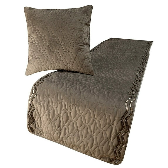 The HomeCentric King Queen Twin Gray Handmade CA King 86"x18" Bed Runner With 2 Pillow Cover, Quilted & crystals Bed Scarf on Velvet fabric - Grey Diamond Symphony