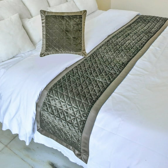 The HomeCentric King / Queen / Twin Grey Decorative Bed Runner CA King 86"x18" Bed Runner WITHOUT Pillow Cover, Quilted, Solid Color Bed Scarf on Velvet fabric - Grey Grace