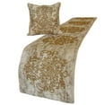 thumbnail image 1 of The HomeCentric King / Queen / Twin Ivory & Gold Designer Full 68"x18" Bed Runner With 2 Pillow Cover, Beaded & Foil Bed Scarf on Silk fabric - Foil Damask Gold, 1 of 4