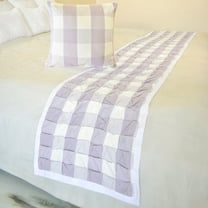 The HomeCentric King / Queen / Twin Lavender Decorative Bed Runner Queen 74"x18" Bed Runner WITH One Pillow Cover, Checkered, Buffalo Plaid, Check Bed Scarf on Cotton fabric - Lavender Plaid Knots