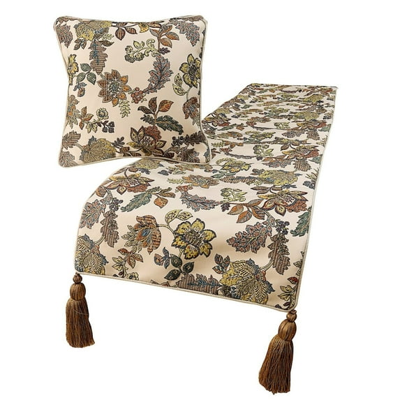 The HomeCentric King Queen Twin Multi Color & Ivory Luxury King 90"x18" Bed Runner With 2 Pillow Cover, Floral Bed Scarf on Jacquard fabric - Seasons Blossoms
