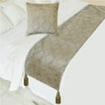 thumbnail image 1 of The HomeCentric King / Queen / Twin Pearl Beige Decorative Bed Runner CA King 86"x18" Bed Runner WITH Two Pillow Cover, Cut Velvet Bed Scarf on Velvet fabric - Plush Reverie, 1 of 8