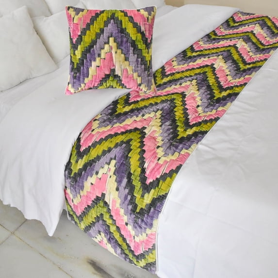The HomeCentric King / Queen / Twin Pink & Purple Luxury CA King 86"x18" Bed Runner WITHOUT Pillow Cover, Chevron, Quilted Bed Scarf on Velvet fabric - Artful Chevron