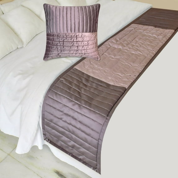 The HomeCentric King / Queen / Twin Purple Luxury Queen 74"x18" Bed Runner WITH One Pillow Cover, Patchwork, Quilted, Striped Bed Scarf on Satin fabric - Plum Radiance