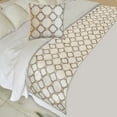 thumbnail image 1 of The HomeCentric King / Queen / Twin White, Beige & Grey Decorative King 90"x18" Bed Runner WITHOUT Pillow Cover, Embroidered, Bouclet & Lace Bed Scarf on Cotton fabric - Threaded Geometry, 1 of 5