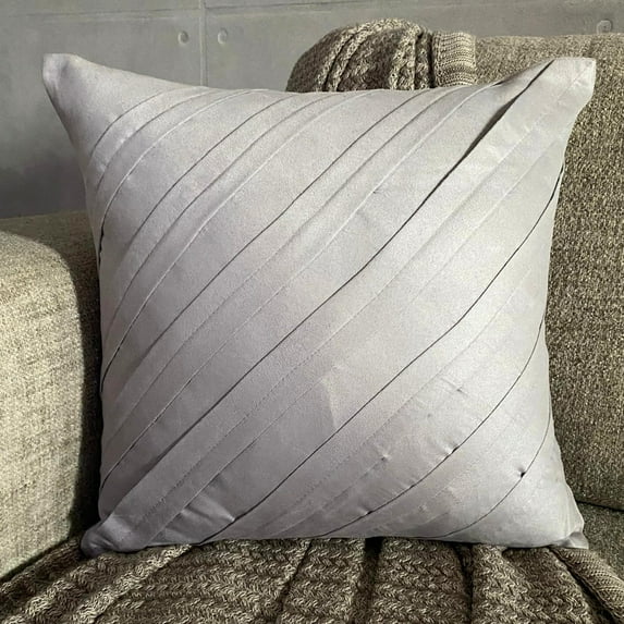 The HomeCentric Light Grey Pillow Cover Pintucks Solid Pillow Cover Throw Pillow Cover Pack of 2 20x20 inch (50x50 cm) Contemporary Pillow Cover Square Faux Suede Striped - Contemporary Light Gray