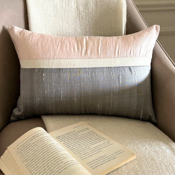 The HomeCentric Light Pink Pack of 2, 12"x18" (30x45 cm) Lumbar Pillow Cover, Silk Color Blocking & Patchwork Oblong Pillow, Modern Pattern Striped Style - Plush Light Pink Silk