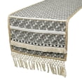 thumbnail image 1 of The HomeCentric Luxury Grey & Beige Table Runner Coffee Table Runner (14 x 36 inch) Moroccan, Boho, Lace, Tassels, Jacquard fabric Table Linen, Geometric Pattern Contemporary Style - Nomad Lace, 1 of 10