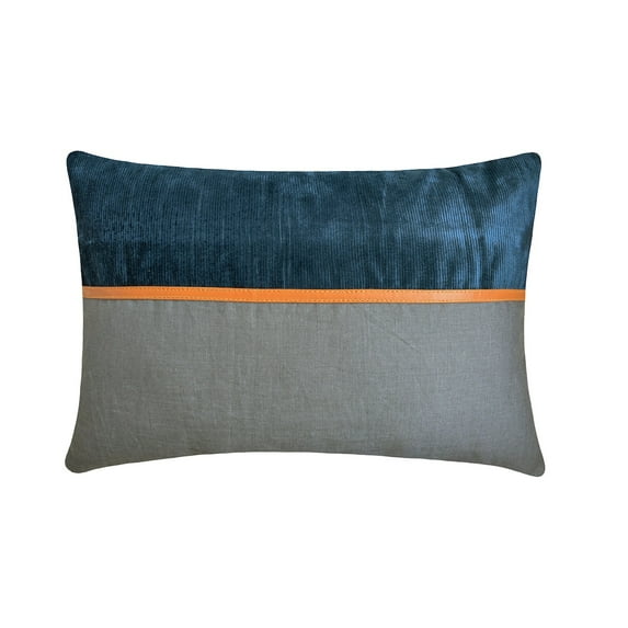 The HomeCentric Luxury Lumbar Pillow Cover Blue Pack of 2, 12"x22" (30x55 cm) Corduroy & Linen Patchwork, Corduroy, Linne Oblong Pillow Cover, Patchwork Modern Style - Corduroy Cozies Blue