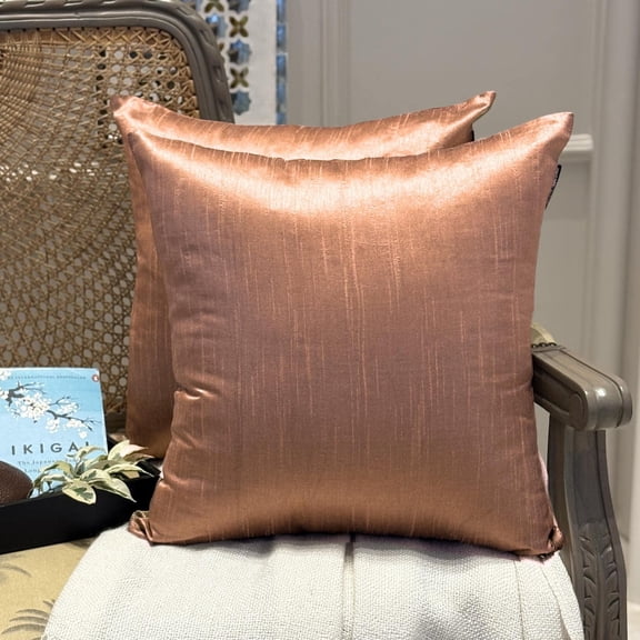 The HomeCentric Luxury Lumbar Pillow Cover Copper Pack Of 2, 12"x20" (30x50 cm) Art Silk Plain & Solid Oblong Pillow Cover, Solid Modern Style - Copper Luxury