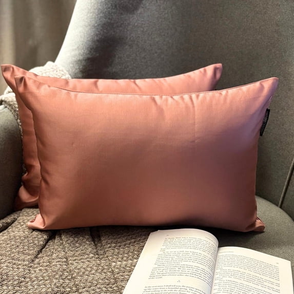 The HomeCentric Luxury Lumbar Pillow Cover Pink Pack Of 2, 14"x26" (35x65 cm) Satin Solid Oblong Pillow Cover, Modern Cushion Cover Style - Dusty Pink Slub Satin