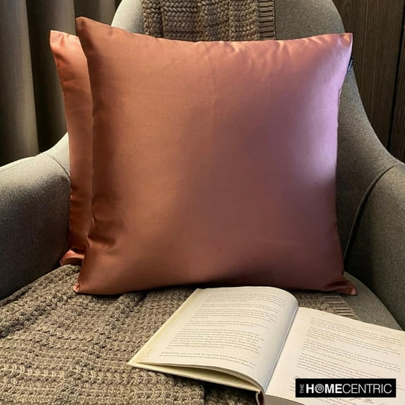 The HomeCentric Luxury Lumbar Pillow Cover Pink Pack Of 2, 20"x28" (50x70 cm) Satin Solid Oblong Pillow Cover, Solid Modern Style - Dusty Pink Slub Satin