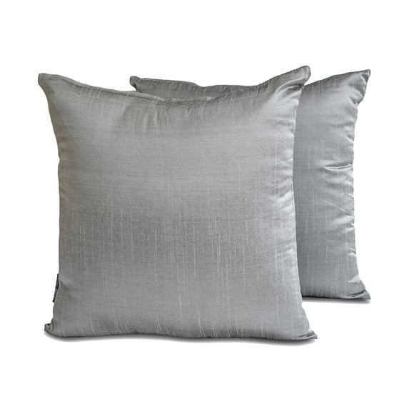 The HomeCentric Luxury Lumbar Pillow Cover Silver Grey Pack Of 2, 12"x14" (30x35 cm) Art Silk Plain & Solid Oblong Pillow Cover, Solid Modern Style - Silver Gray Luxury