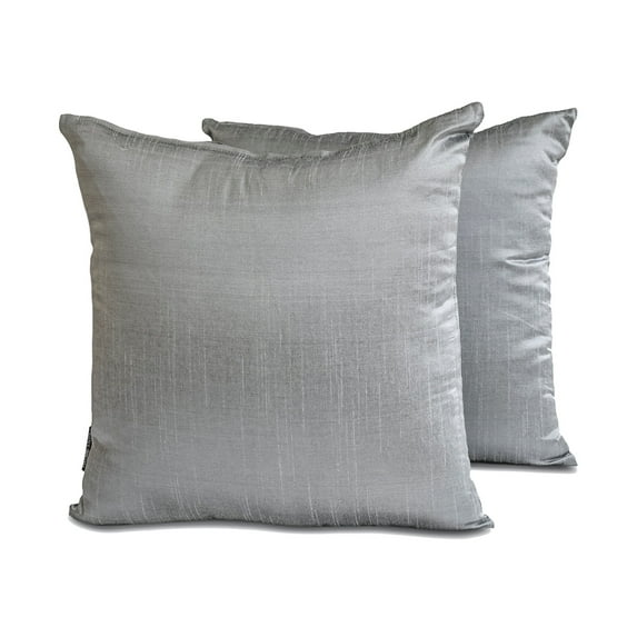 The HomeCentric Luxury Lumbar Pillow Cover Silver Grey Pack Of 2, 12"x16" (30x40 cm) Art Silk Plain & Solid Oblong Pillow Cover, Solid Modern Style - Silver Gray Luxury