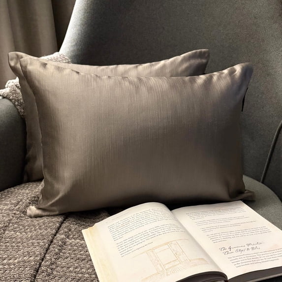 The HomeCentric Luxury Lumbar Pillow Cover Taupe Pack Of 2, 12"x16" (30x40 cm) Satin Solid Oblong Pillow Cover, Modern Cushion Cover Style - Taupe Gray Slub Satin