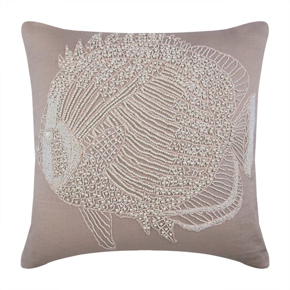 The HomeCentric Mocha Pillow Cases Beaded Fish Sea Creatures Ocean Beach Theme Pillow Cover Pack of 2 14x14 inch (35x35 cm) Throw Pillow Cover Square Linen Pillow Cover Floral - Butterfly Fish