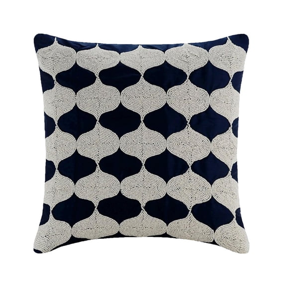 The HomeCentric Navy Blue Pillow Cover Pack of 2, 18x18 inch (45x45 cm) Handmade Navy Blue Pillow Covers, Beaded Lattice Trellis Cushion Covers, Square Silk Pillows Cover, Geometric, Style - Aladdin