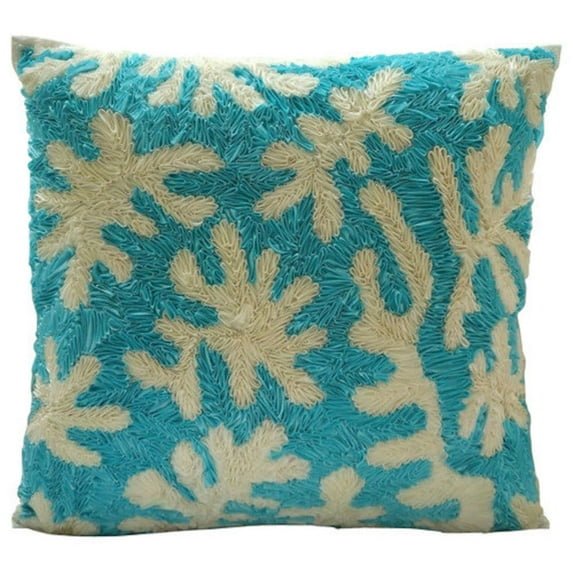 The HomeCentric Pack of 2 22x22 inch (55x55 cm) Pillow Cover Blue Throw Pillow Cover Ribbon Corals Beach Ocean Theme Nautical Art Silk Throw Pillow Cover Floral Mediterranean Sea - Aquamarine Corals