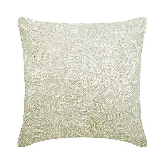 The HomeCentric Pack of 2, 22x22 inch (55x55 cm) Pillow Cover, Ivory Pillow Cover, Spiral Sequins Antique Pillow Cover, Art Silk Square Cushion Cover, Geometric Cushion,, Circles Easter - Ivory Swirls