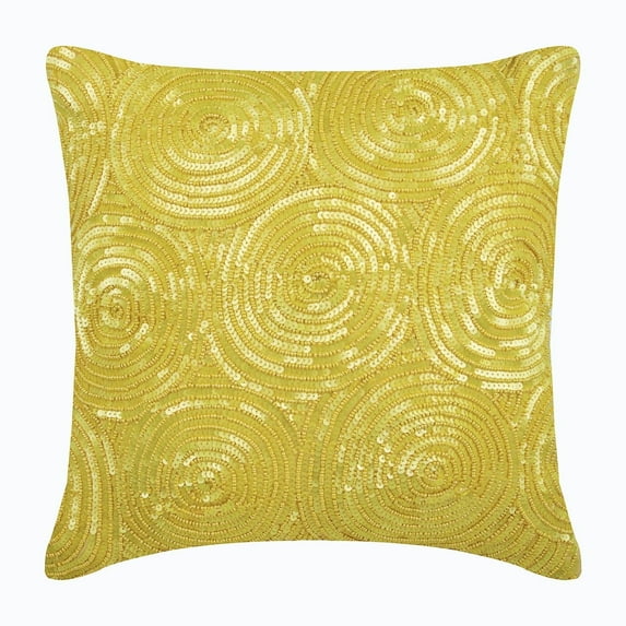 The HomeCentric Pack of 2 22x22 inch (55x55 cm) Pillow Cover Yellow Pillow case Spiral Sequins Antique Pillow Cover Art Silk Square Pillow case Geometric Pillow case Circles Easter - Yellow Touch
