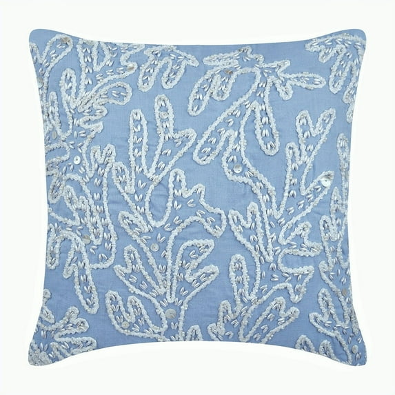 The HomeCentric Pack of 2 22x22 inch (55x55 cm) Pillow CoverLight Blue Pillow Cover Jute Pearls Corals Ocean Beach Theme Pillow Cover Cotton Linen Pillow CoverSea Creatures - Pearly Sea Tangle