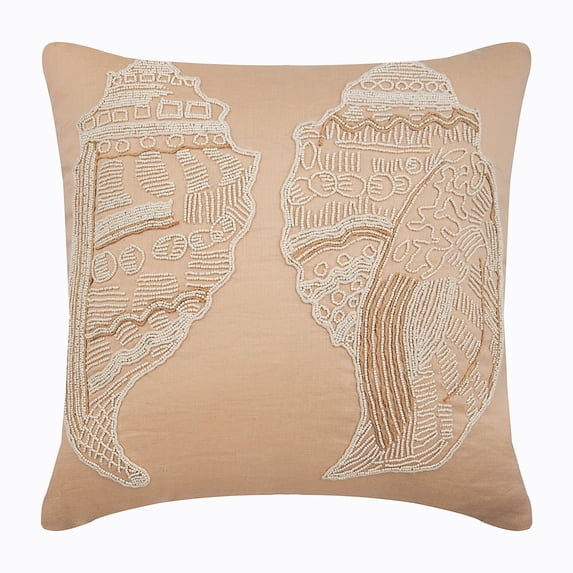 The HomeCentric Pack of 2 22x22 inch (55x55 cm) Pillow Covers Beige Throw Pillows Cover Beaded Sea Shell Sea Creatures Ocean & Beach Style Theme Pillows Cover Cotton Linen Floral - Shell Mates