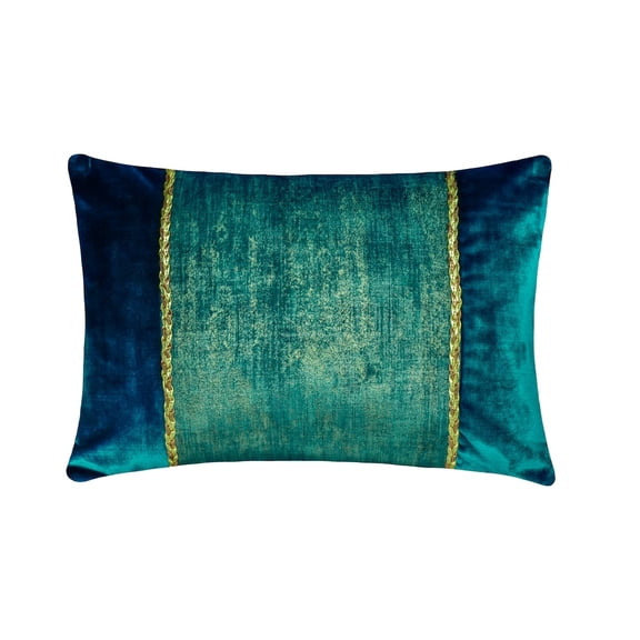 The HomeCentric Peacock Green Pack of 2, 12"x18" (30x45 cm) Lumbar Pillow Cover, Velvet Foil, Leather & Patchwork Oblong Pillow, Solid Color Pattern Modern Style - Resplendent Peacock