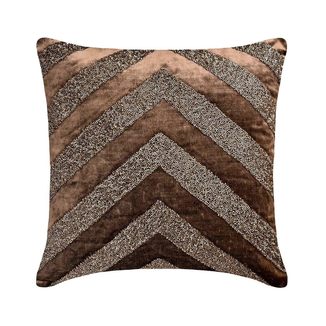 The HomeCentric Pillow Case Covers, Decorative Brown Pack of 2, 24x24 inch (60x60 cm) Throw Pillow Cases, Velvet Beaded Embroidery Throw Pillows For Sofa, Geometric Modern Style Easter - Brown Summit