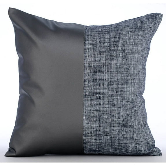 The HomeCentric Pillow Case Covers Grey Pillow Shams Color Block Club Lounge Theme Pillow Shams Pack of 2 24x24 inch (60x60 cm) Faux Leather Pillow Shams Solid - Charcoal Grey Leather N Jute