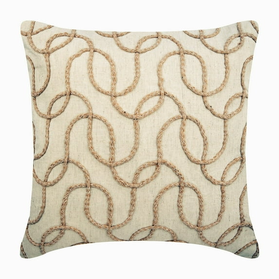 The HomeCentric Pillow Case Covers With Zipper Ecru Pillow Cover Jute Lattice Trellis Pillow Cover Pack of 2 14x14 inch (35x35 cm) Pillow Cover Square Cotton Linen Pillow Cover Geometric - Jute Shoot