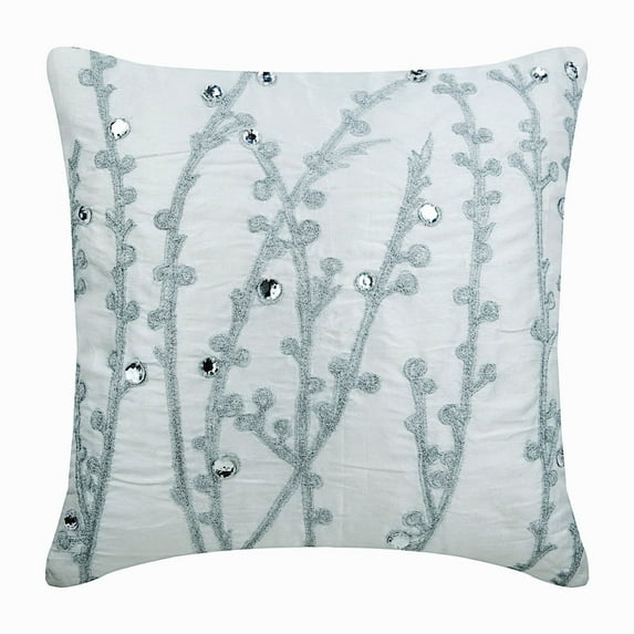 The HomeCentric Pillow Case Covers With Zipper White Pillow Cases Willow Design Crystals Pillows Cover Pack of 2 14x14 inch (35x35 cm) Pillow Covers Square Silk Pillows Cover Floral - Crystal Willow