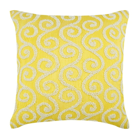 The HomeCentric Pillow Case Covers With Zipper Yellow Pillow Cover Beaded Scroll Pillow Cover Pack of 2 14x14 inch (35x35 cm) Cushion Cover Square Silk Pillow Cover Geometric Art Deco - Yellow Flavor