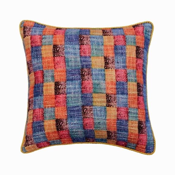 The HomeCentric Pillow Case Custom, Decorative Orange Pack of 2, 14x14 inch (35x35 cm) Throw Pillows For Couch, Burlap Checkered Cushion Cover, Checkered Pattern Modern Style Easter - Hue Check