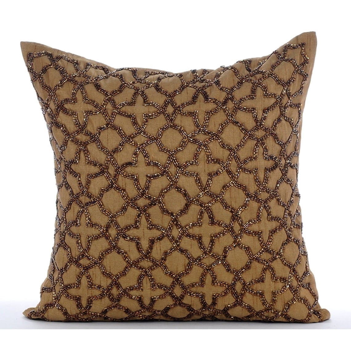 The HomeCentric Pillow Case Custom, Pack of 2, 12x12 Inches Square Decorative Throw Pillow Cover Gold Brown Color Silk Pillow Cover With Bead Embroidery Easter - Gold Celebration