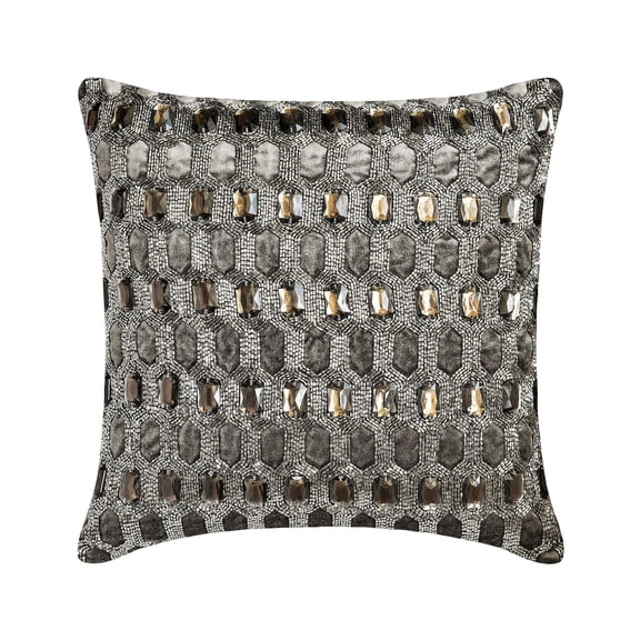 The HomeCentric Pillow Case, Grey Pack of 2, 24x24 inch (60x60 cm) Pillow Cases, Velvet Crystals Beaded Throw Pillows For Sofa, Geometric Pattern Modern Style Easter - Jewel Sparkler